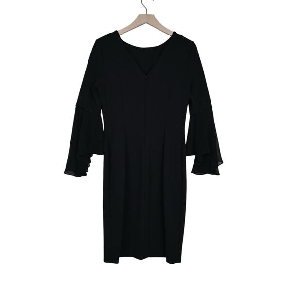 Donna Karan New York Womens 6 Elegant Black Bell Sleeve Sheath Dress - Picture 2 of 10